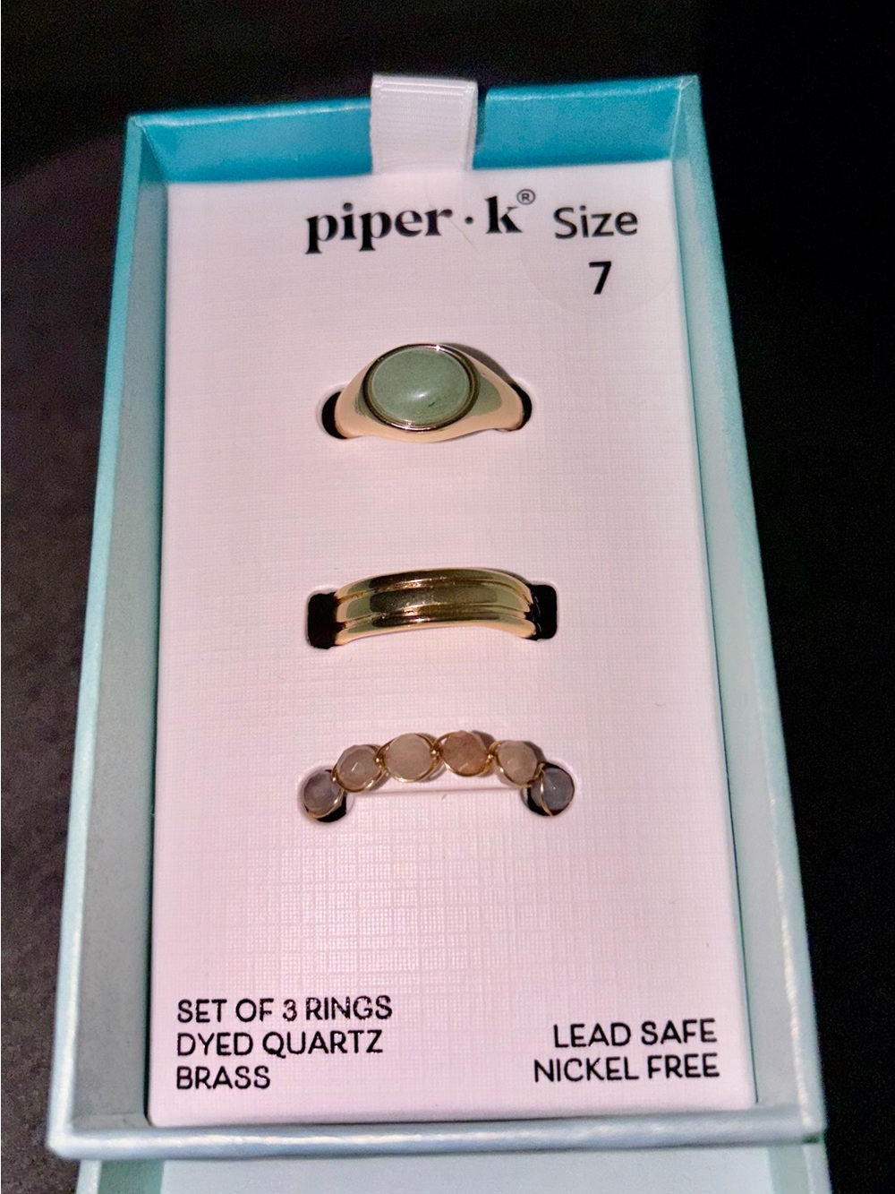 Piper K Gold Rings Set of 3 with Dyed Quartz Accents